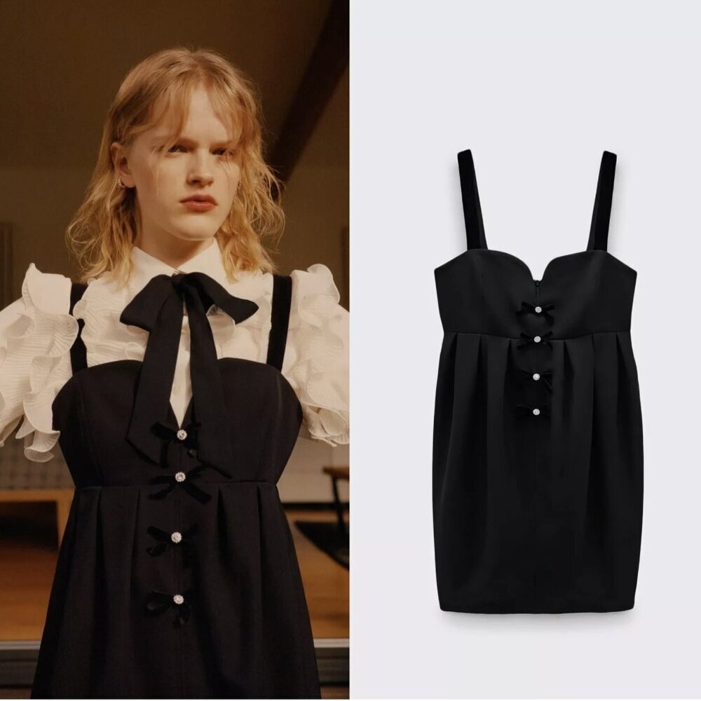 Zara Jewel Strappy Mini V Neck Dress Size S NEW WITH TAG!